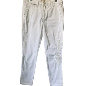 Anthropologie Relaxed White Chino Embroidered Floral Pants Jeans Size 29
